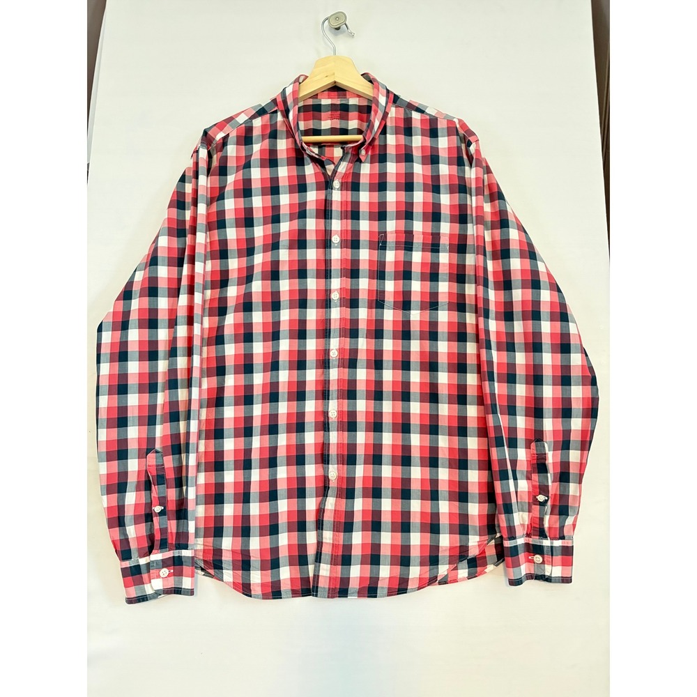 J.Crew Mens Lightweight Cotton Gingham Button Down Shirt Red Navy‎ Large
